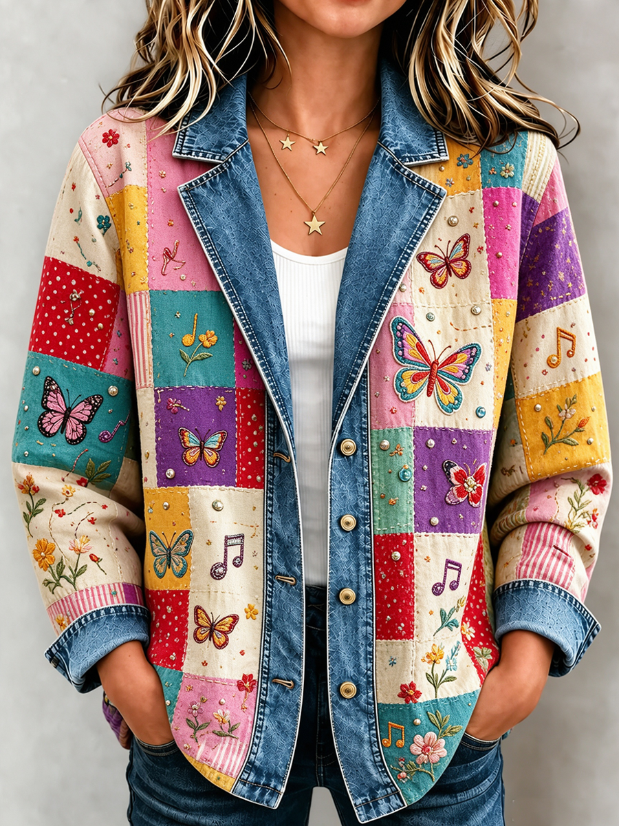 Women's Plant and Flower Patchwork Knitted Cardigan
