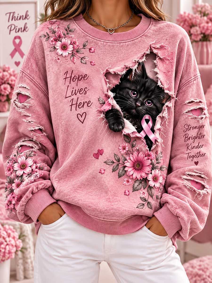 Women's Breast Cancer Awareness Animal Graphic Sweatshirt