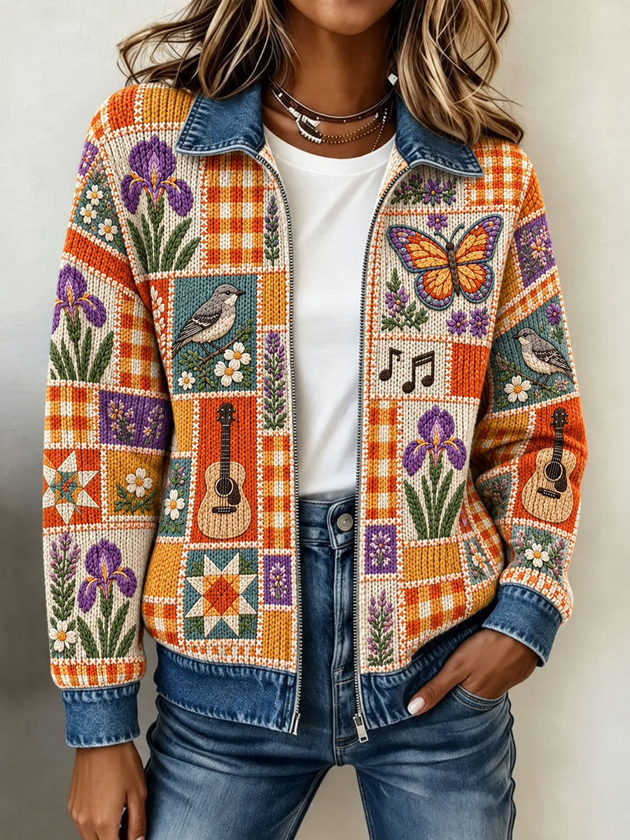 Women's Patchwork Art Knitted Zipper cardigan
