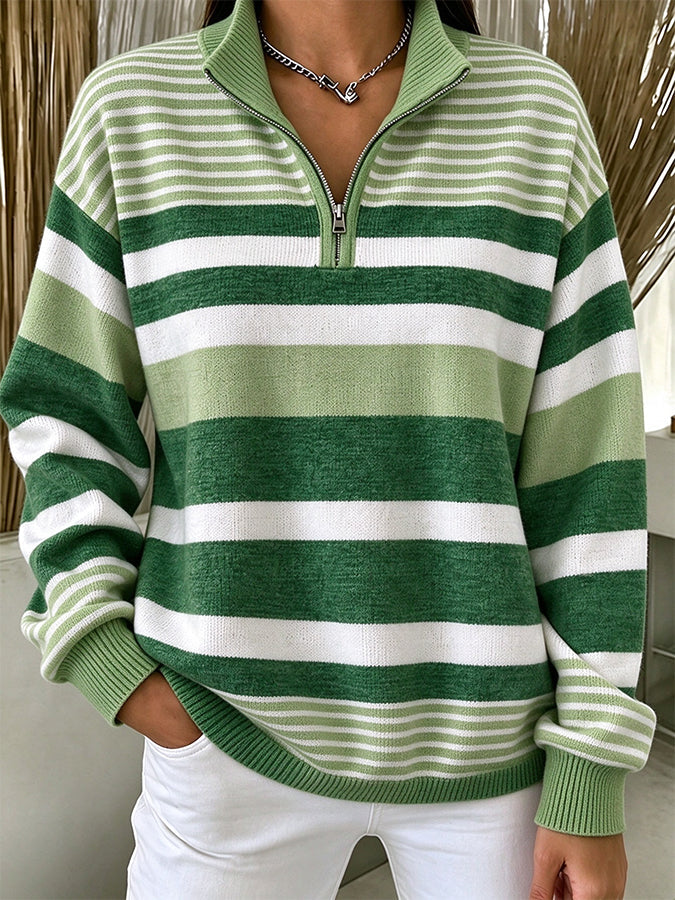 Women'S Striped Zipper Sweatshirt