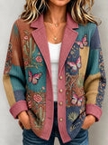 Women's Butterfly & Floral Patchwork Knitted Cardigan
