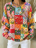 Women'S Casual Printed Waffle Long-Sleeve Top