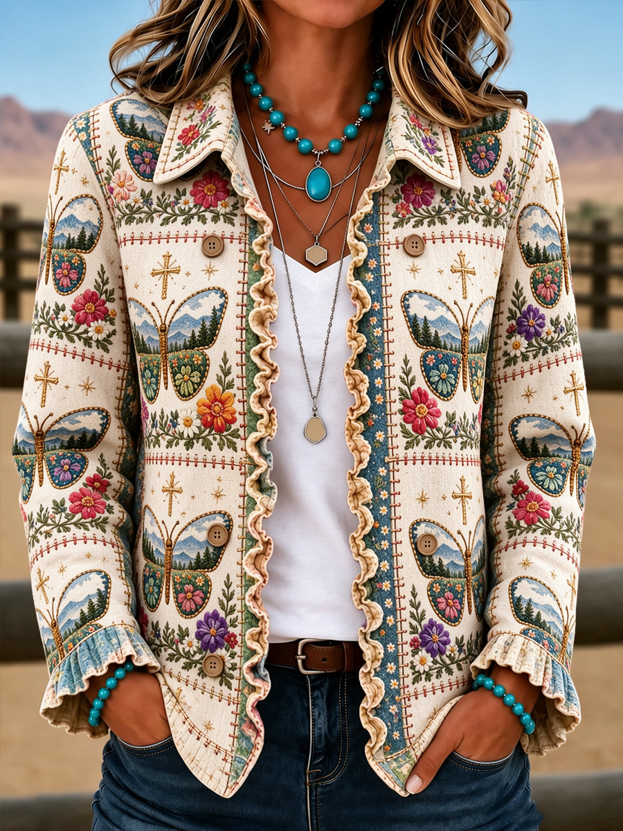 Ladies' Butterfly Patterned Casual Western Style Jacket
