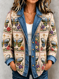 Women's Plant and Flower Patchwork Knitted Cardigan