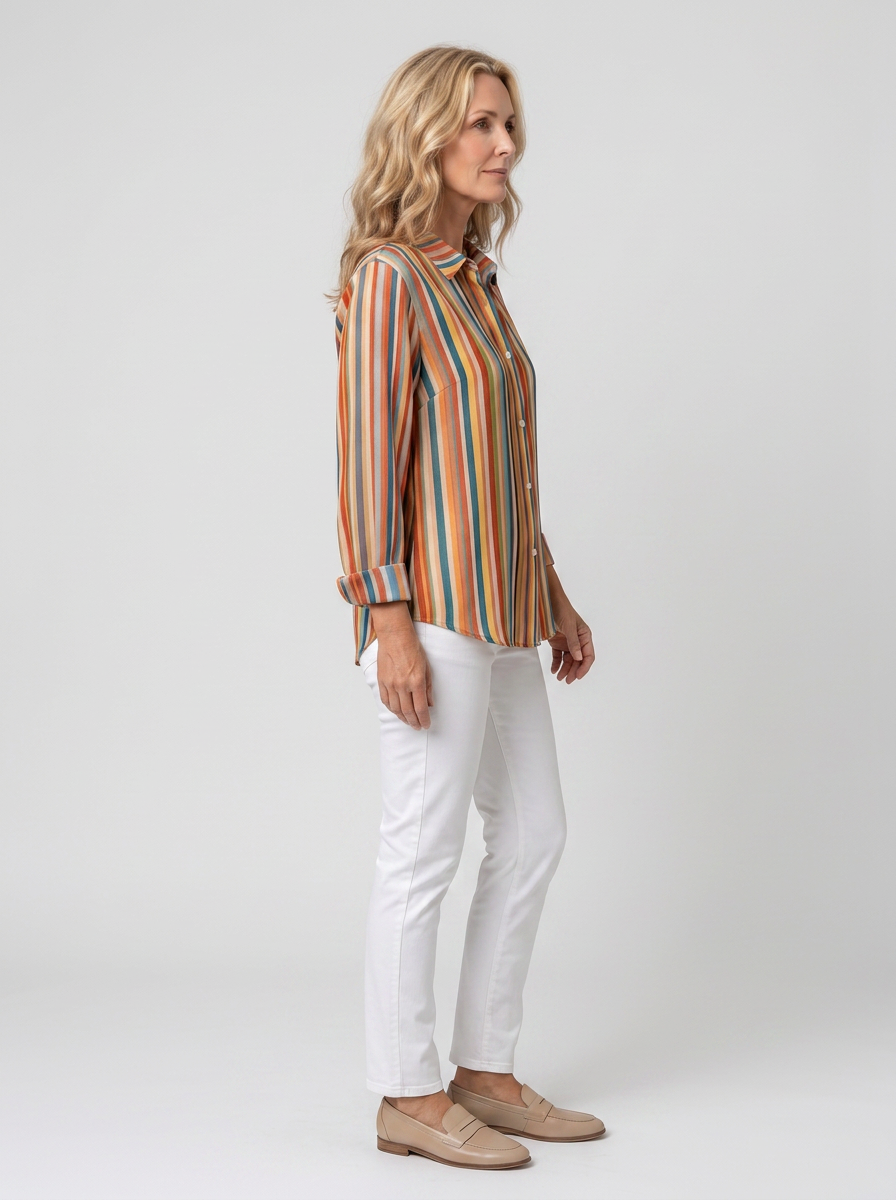Women's Autumn Aesthetic Colorful Vertical Striped Printed Shirt
