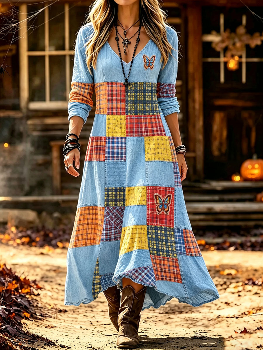 Ladies' Butterfly Pattern Casual Dress