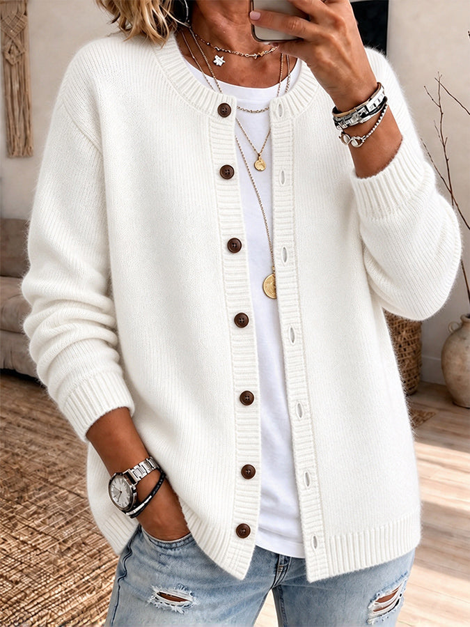 Women'S Solid Color Printed Casual Cardigan
