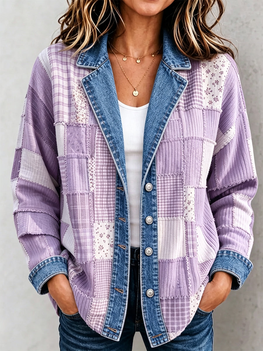 Women'S Autumn Patchwork Printed Knitted Cardigan