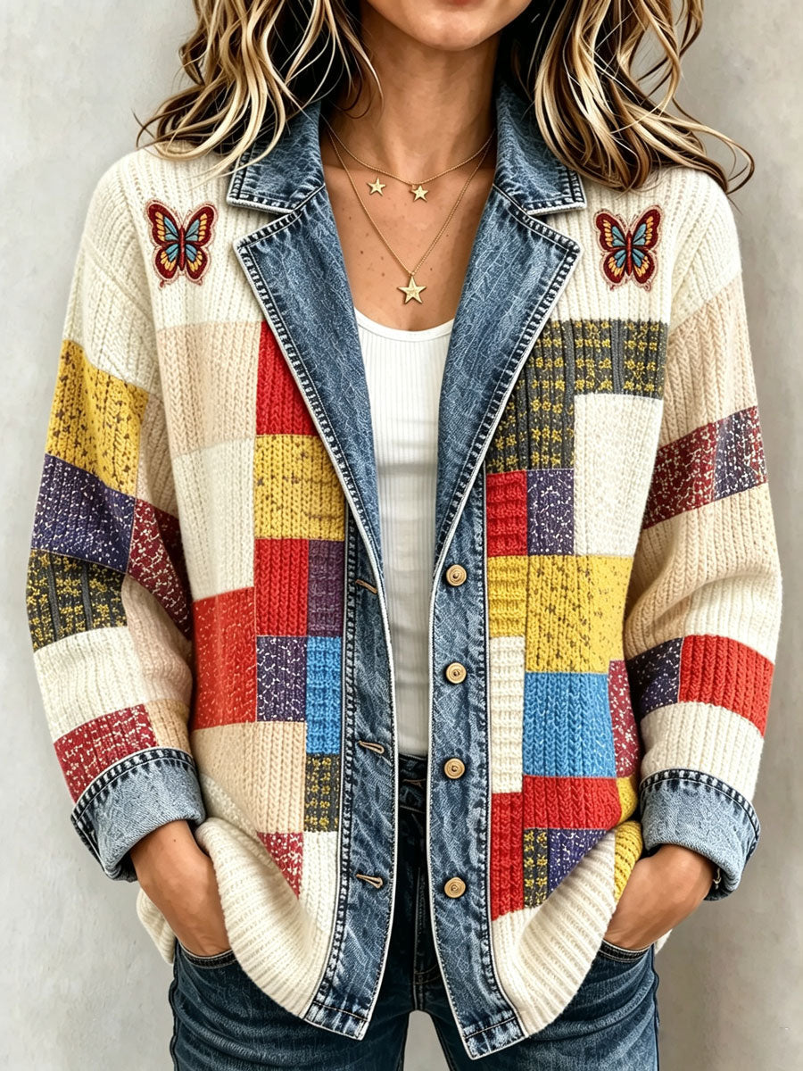 Ladies' Butterfly Pattern Splicing Effect Coat
