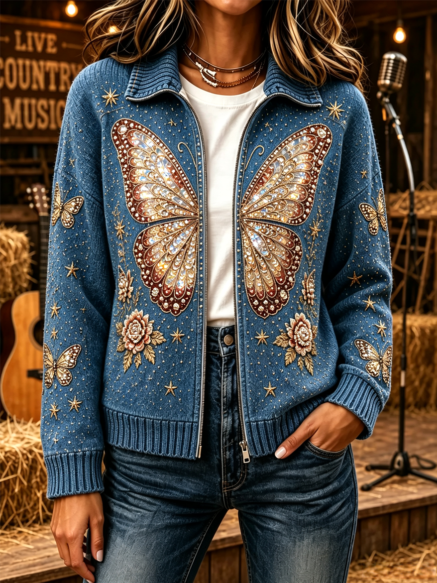 Women's Vintage Butterfly Print Cardigan