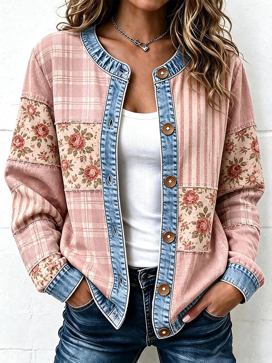 Women'S Casual Checkered Printed Knitted Cardigan