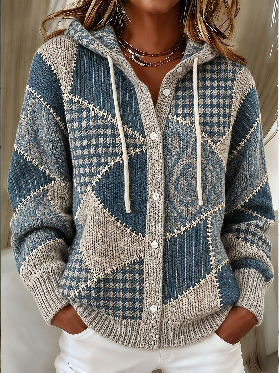 Women's Patchwork Art knitted hooded