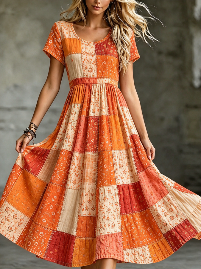 Women's Floral Print Round Neck Dress