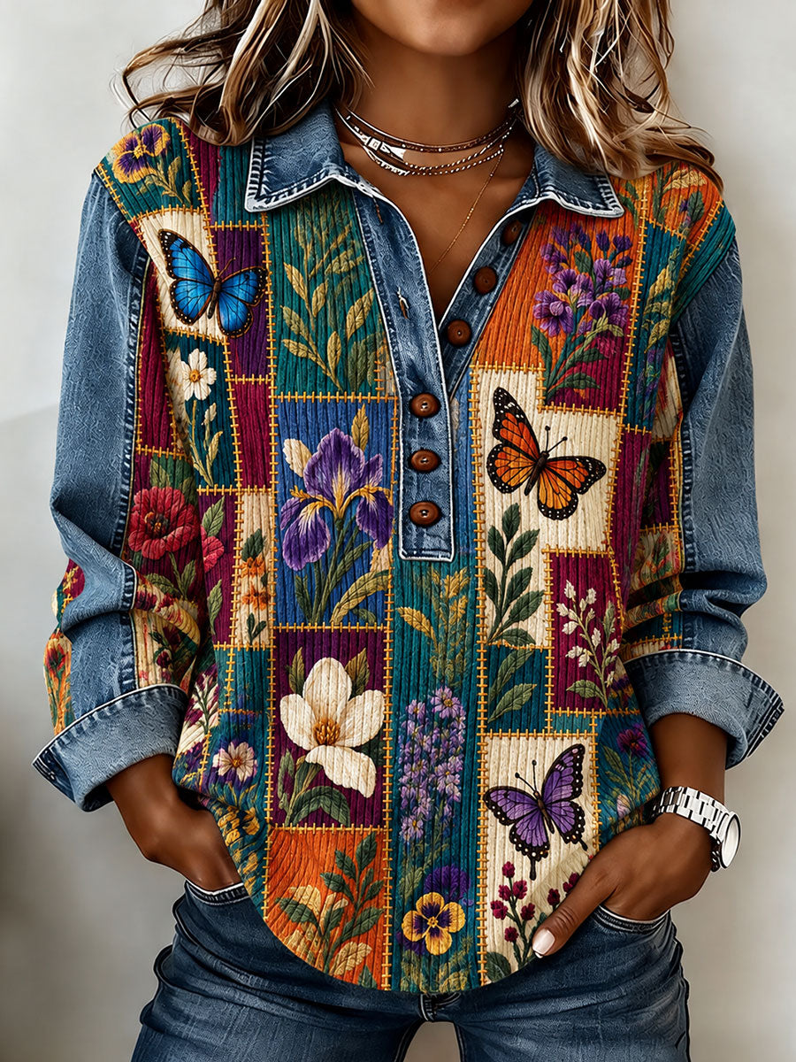 Women's Patchwork Art Cowboy Collar sweatshirt