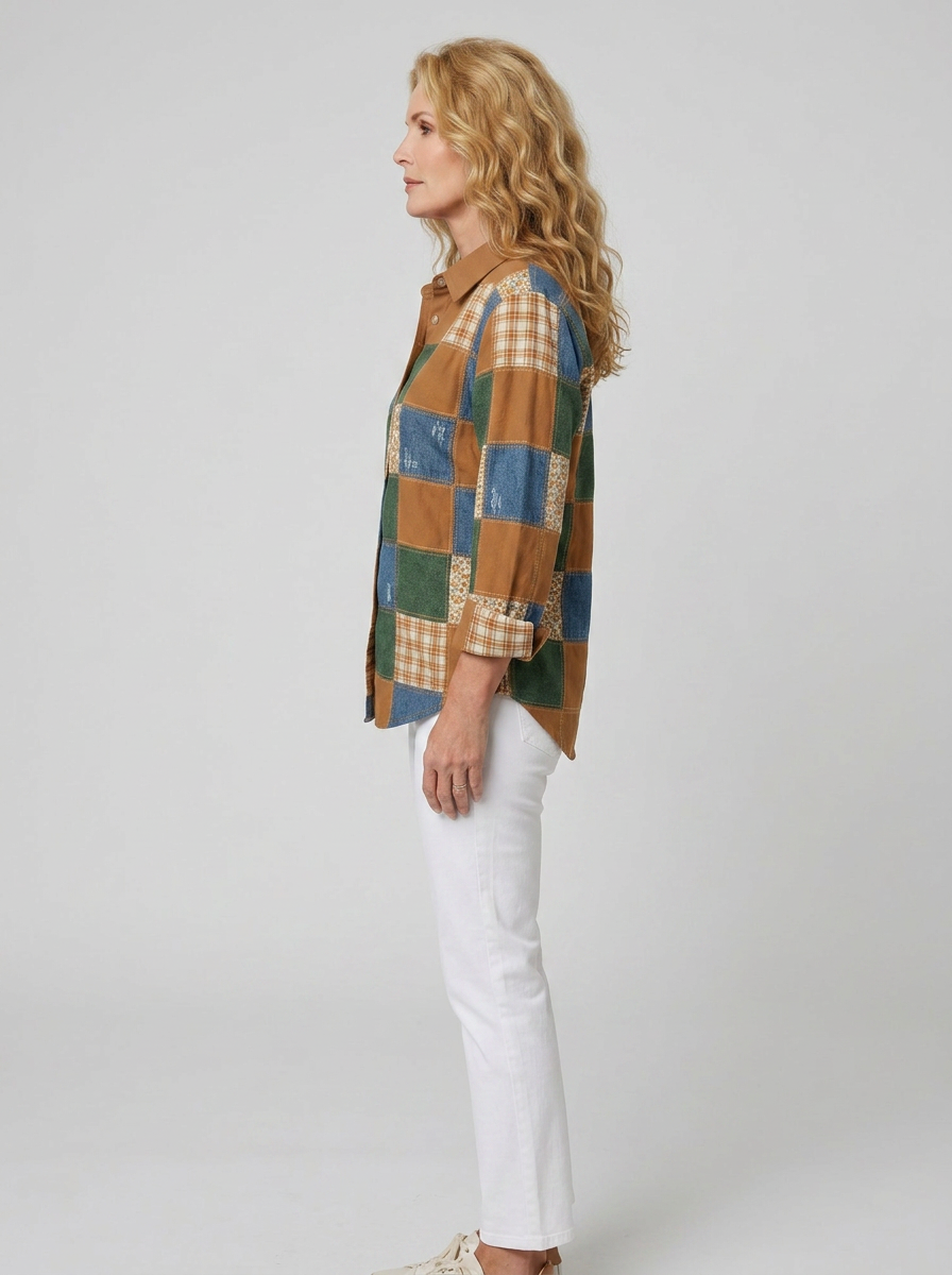 Women's Autumn Aesthetic Patchwork Floral Plaid Printed Shirt