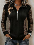 Women's Casual Leopard-Print Panel Pullover Sweatshirt