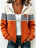 Women'S Casual Striped Faith Hooded Zipper Jacket
