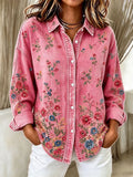 Women'S Retro Floral Pattern Long Sleeved Shirt