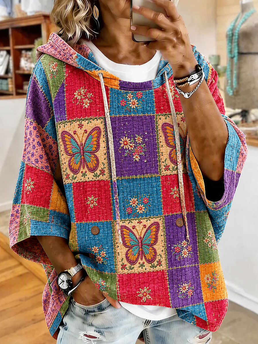 Ladies' Butterfly Patterned Casual Hoodie