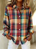 Women'S  Casual  Print Lapel Long Sleeve Shirt