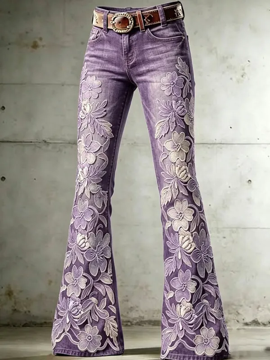 Women's Floral Pattern Jeans