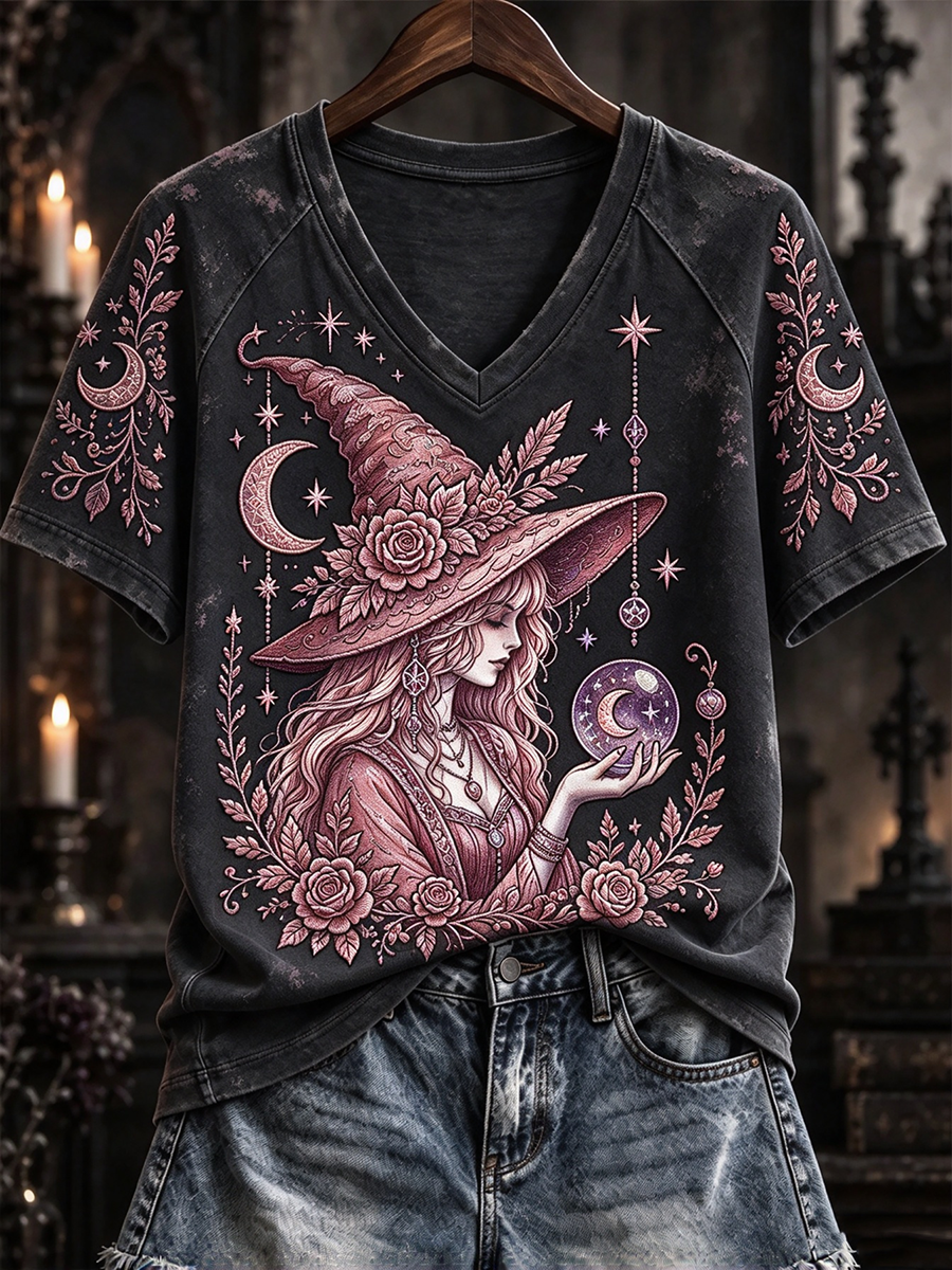 Women'S Halloween Witch V-Neck T-Shirt