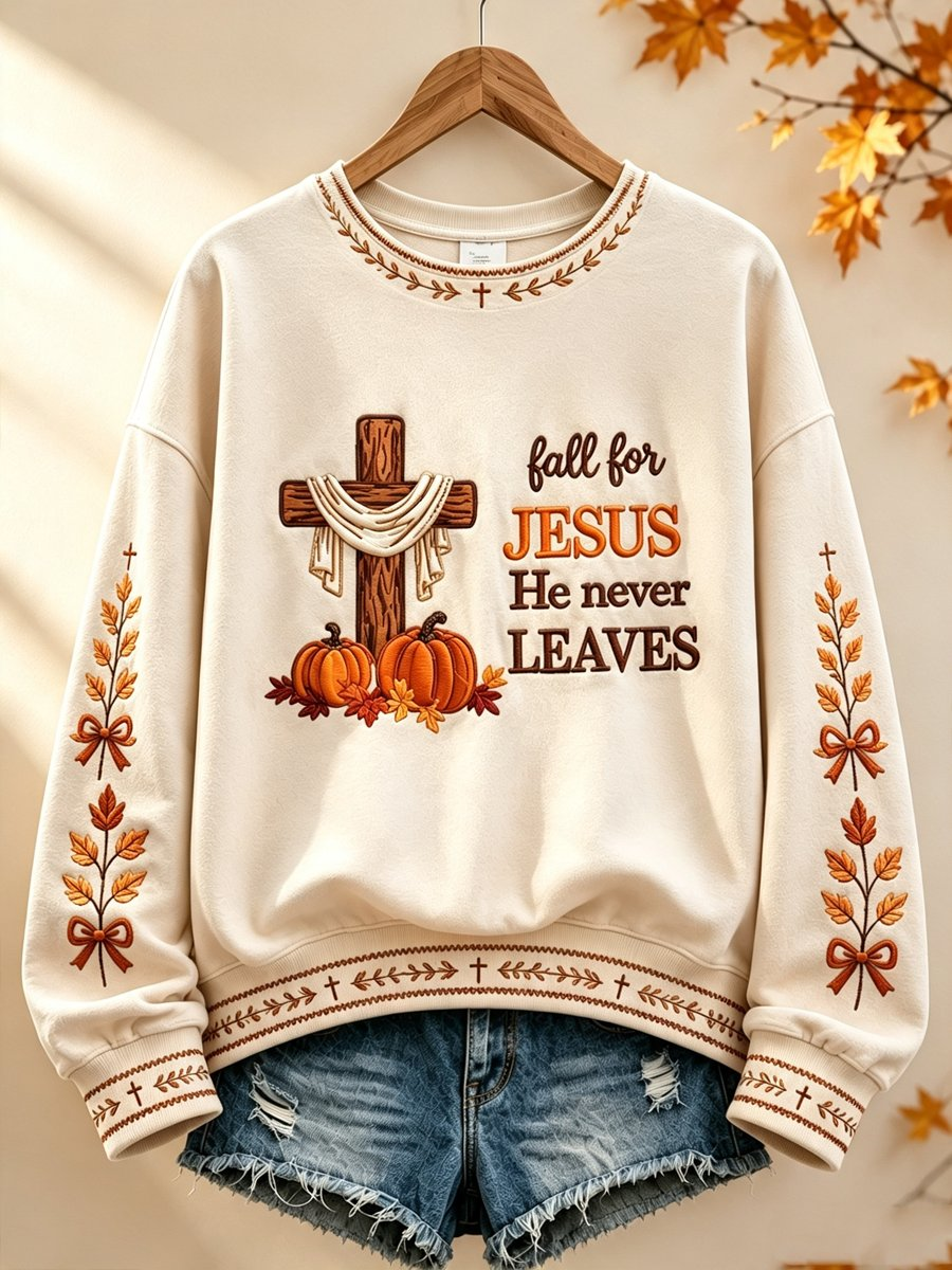 Women's Autumn Fall For Jesus Print Casual Sweatshirt
