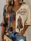 Women'S Country Legend Tribute Mid-Length Sleeves V-Neck T-Shirt