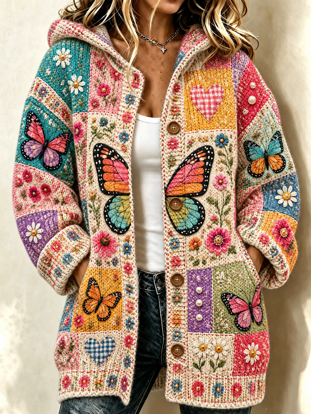 Women'S Butterfly Pattern Casual Sweater Long Cardigan