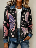 Women's Butterfly-Themed Knit Zipper Jacket