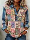 Women's Patchwork Art Cowboy Collar sweatshirt