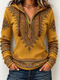 Women'S Contrasting Printed Zipper Hoodie
