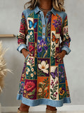 Women's Patchwork Art Button Collar Dress