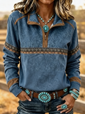Women'S Western Style Wild West Stand Collar Long Sleeve Sweatshirt