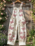 Women's Butterfly & Floral Pattern Overalls