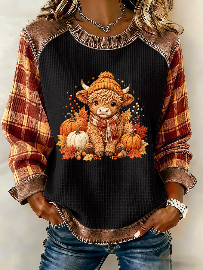 Women'S Highland Cow Printed Casual Long Sleeve Top
