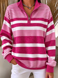 Women'S Striped Zipper Sweatshirt