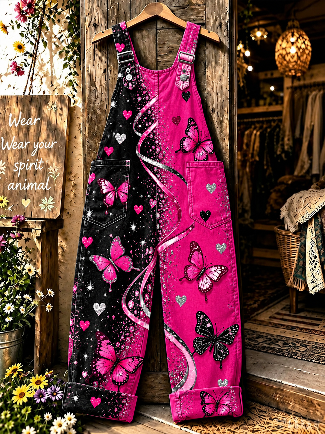 Women's Retro Breast Cancer Awareness Print Overalls