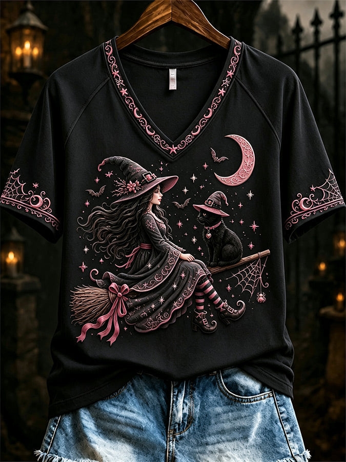 Women'S Casual Retro Pink Art Printed T-Shirt