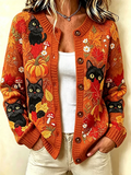 Women Cat Long Sleeve Comfy Vintage Printing Cardigan