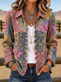 Women'S Butterfly & Floral Patterned Casual Western Style Jacket