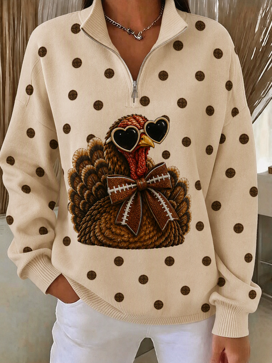 Women's Casual Thanksgiving Turkey  Football Print Top