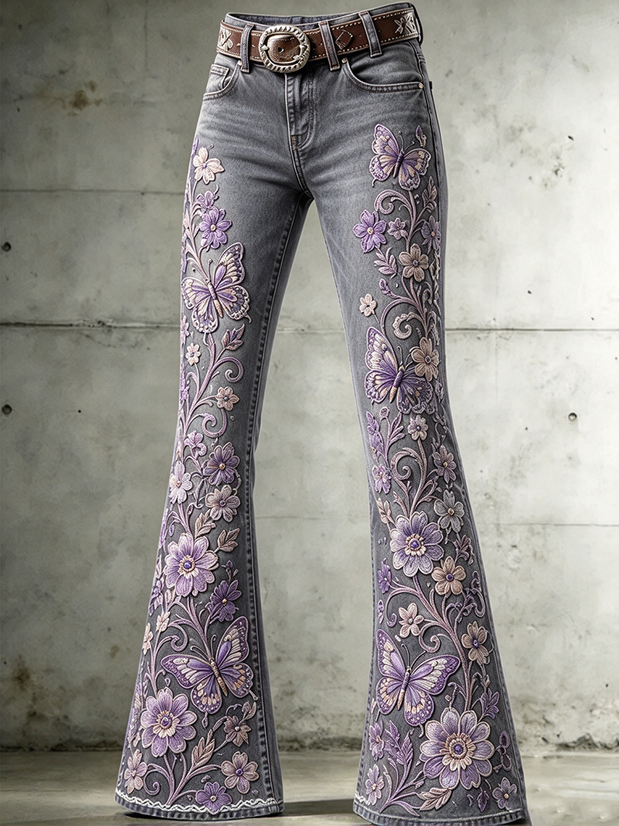 Women's Floral Pattern Jeans