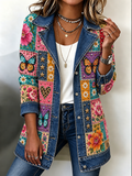 Women's Patchwork Art Denim Collar Jacket