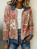 Women's Retro Floral & Butterfly Pattern Knit Zip-Up Cardigan