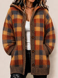 Ladies' Autumn Checkered Pattern Sweater Cardigan
