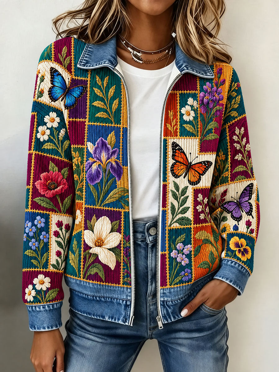 Women's Patchwork Art Knitted Zipper cardigan