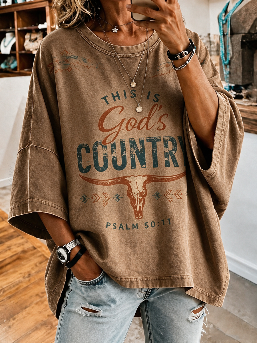 Women'S Western This Is God'S Country Print Loose Top
