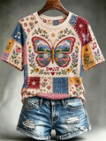 Women's Butterfly Pattern Printed Casual T-shirt