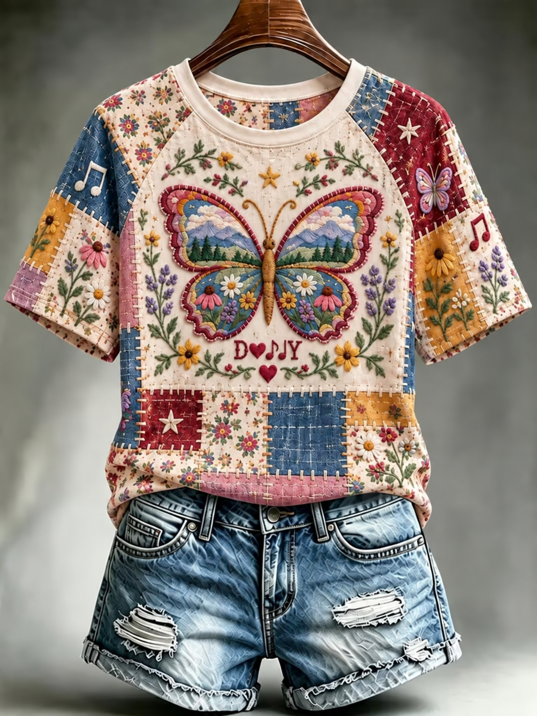 Women's Butterfly Pattern Printed Casual T-shirt